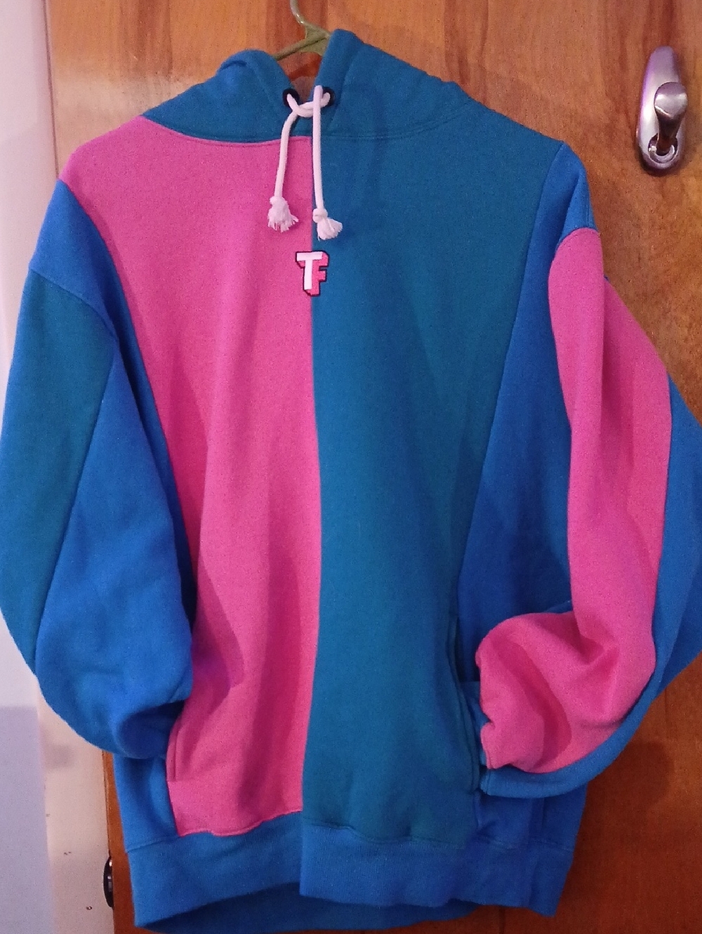 Teddy Fresh Colorblock Bubble Gum, Blue And Teal Plush Hooded Sweatshirt